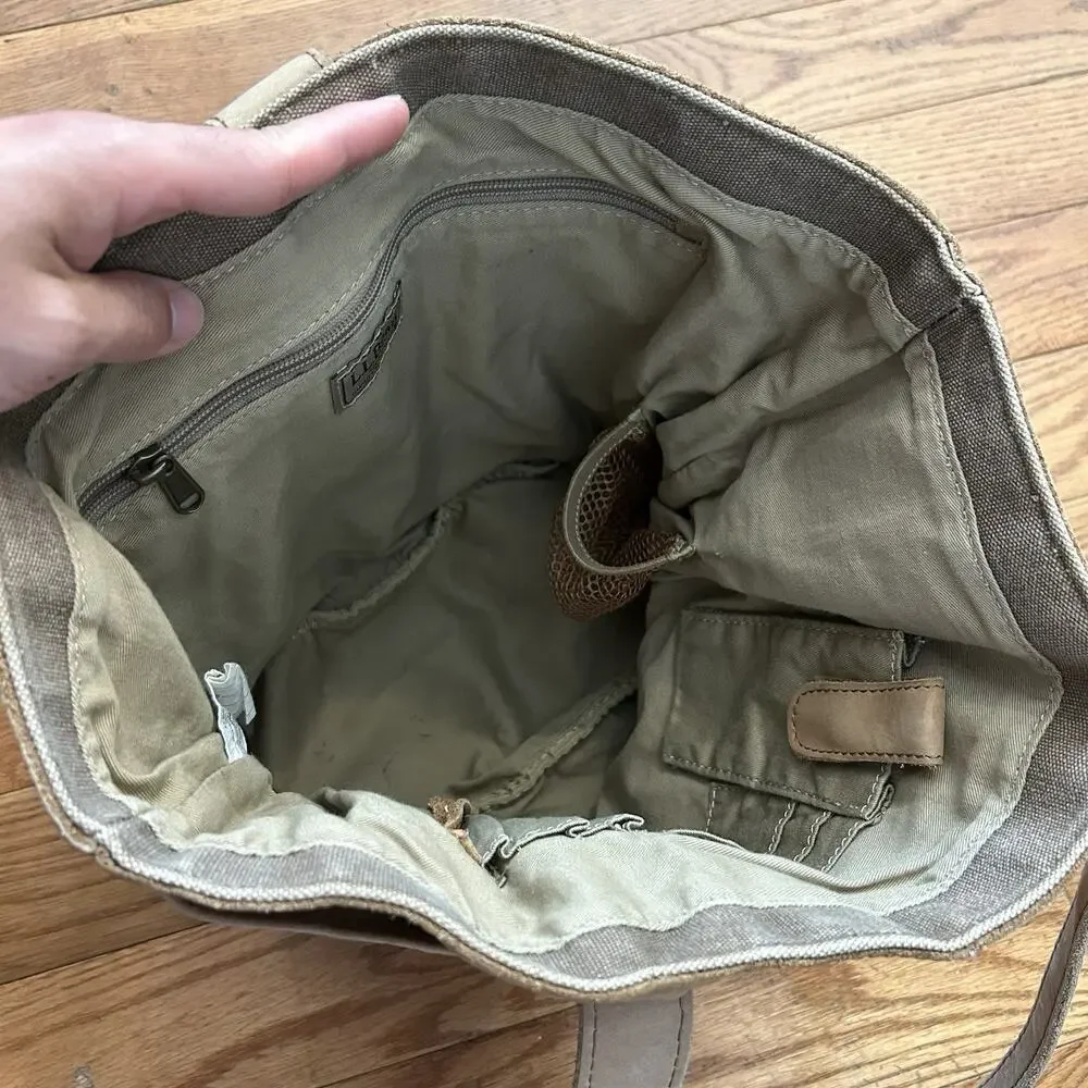 Vintage Ll Bean Canvas Leather Trim Boat And Tote Shoulder Buckle Bag